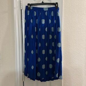 Dark Blue 100% Silk Pleated Skirt with Polka Dots